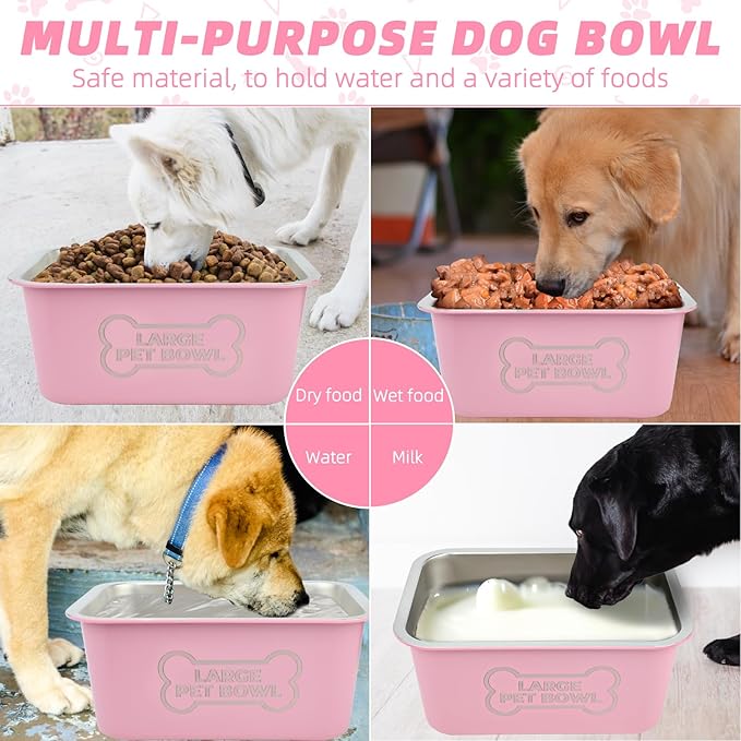 3 Gallons Large Dog Water Bowl, High Capacity Stainless Steel Dog Bowls, Indoor Outdoor Water Bowl for Dogs Metal Pet Food Dish for Medium Large Giant Breed Easy to Clean (Pink)