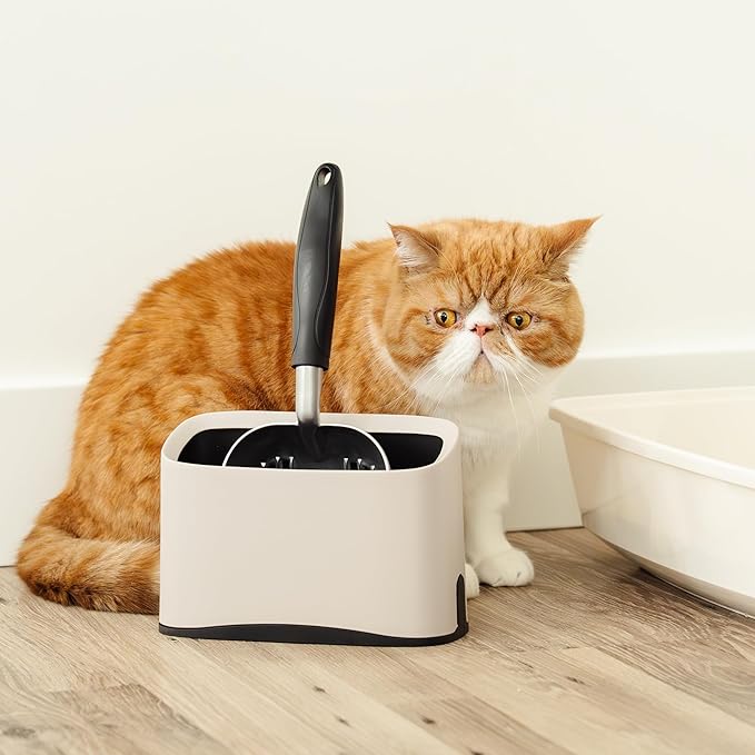 Heavy Duty Full Metal Cat Litter Scoop with Holder - Speed Sifter Litter Box Scooper Captures All Clumps - Kitty Litter Sifting Shovel Comfy Handle - Cat Scooper Includes Litter Bags & Non-Slide Clip