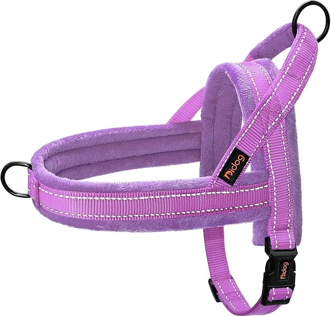 Didog Soft Flannel Padded Dog Vest Harness, No Pull/Quick Fit Reflective Dog Strap Harness, Easy for Training Walking (S:Chest 18-22", Purple)