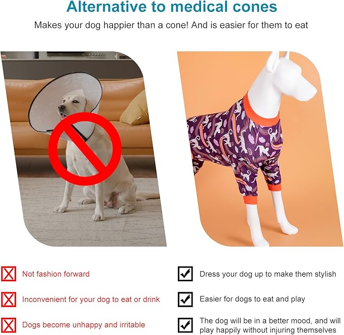 LovinPet Recovery Bodysuit for Medium Large Dogs, Anxiety Calming Pajamas, Lightweight Comfy Fabric, Rainbow Print, Large PJs, 4-Legged Pullover Onesie for Boy Or Girl, XL