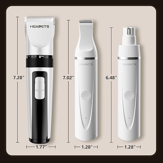 Dog Hair Clippers for Grooming Kit and Dog Paw Trimmer Nail Grinder for Grooming, Low Noise Rechargeable Cordless, Shaver Grooming Supplies for Pet Cats Dogs (White, White)