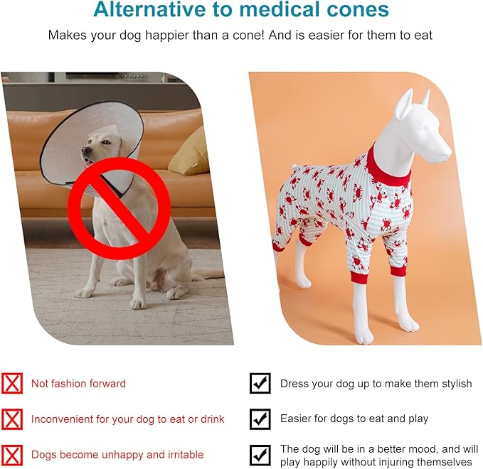 LovinPet Dog Sweatshirts for Large Dogs, Anxiety Calming Dog Pajamas, Light Blue Stripe Whale, Crab Print, Onesies for Dogs, Pitbull Clothes,Pajamas for Pitbulls, Medium