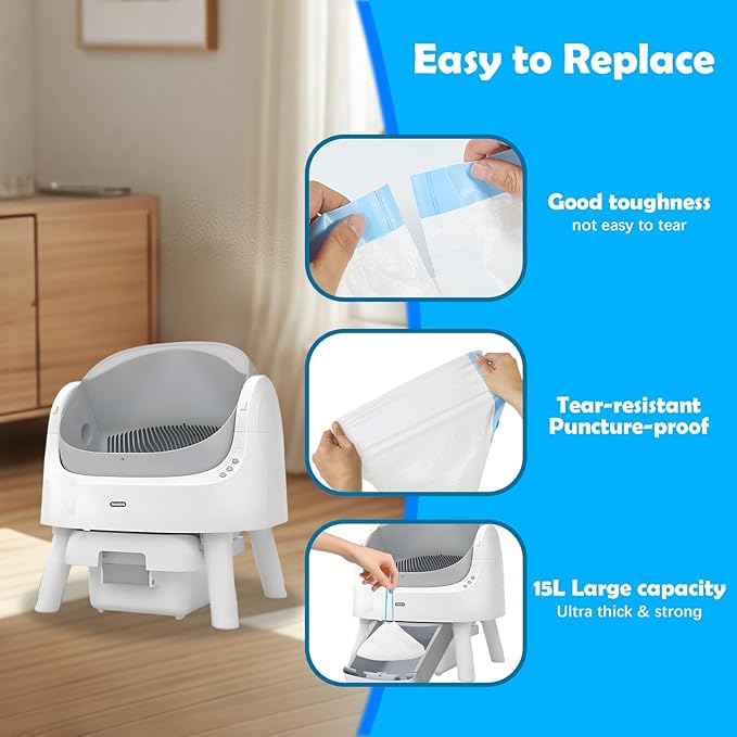 120 Count Cat Litter Bags For Poop Compatible with Litter Robot Waste Bags,Litter Box Liners With Drawsting For Automatic or Self-Cleaning Cat Box, Heavy-Duty, Extra Thick,26.37"X15.74"