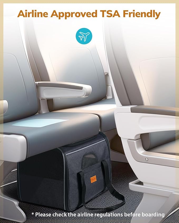 Morpilot Cat Carrier - Soft Sided Cat Carrier Large for Big Medium Cats and Puppy up to 18lbs, Pet Carrier with Safety Zippers, Foldable Bowl, Airline Approved Large Dog Carrier - Dark Gray