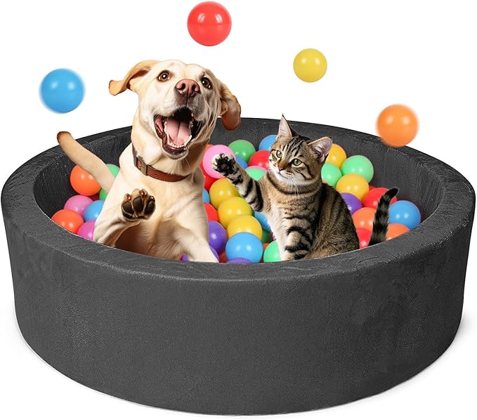 Pet Beds, 27.5 Inch Round Foam Sof Dog Beds,Suitable for Small Dog & Cat Play in The Ball Pit,Black - Ideal for Puppies and Kittens(Balls Not Included)...