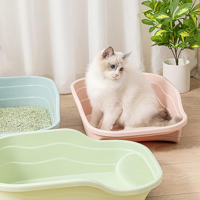 Small Cat Litter Box with High Sides,Cat Boxes for Indoor Cats,Cat Litter Pan for Kitty,Litter Box with Low Entry,Non-Slip Pedal,Easy to Clean,Anti-Splashing (Pink)