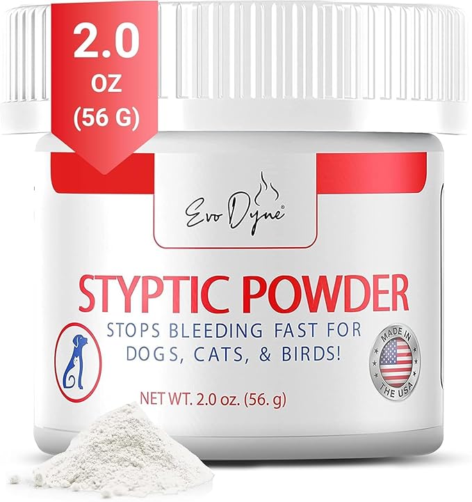 Styptic Powder for Dogs, Cats, and Birds (2 oz) by Evo Dyne | Fast-Acting Blood Stop for Pets | Quick Stop Bleeding Powder for Dog Nail Clipping, Grooming, Cuts and More (1-Pack)