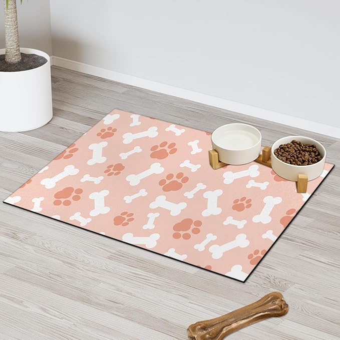 Checkered Absorbent Dog Feeding Mat Quick Dry Diatom Mud Non-Slip Pet Food Placemats Pad with Rubber Backing for Food and Water Bowls 12"x20"