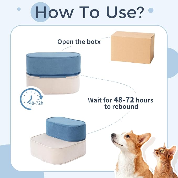 Dog Stairs for High Beds 10.6" H 2-Step Pet Steps Non-Slip Balanced with Anti-Slip Washable Cover and Suitable Durable High Density Foam for Small Dogs Cats or Senior Dogs with Arthritis