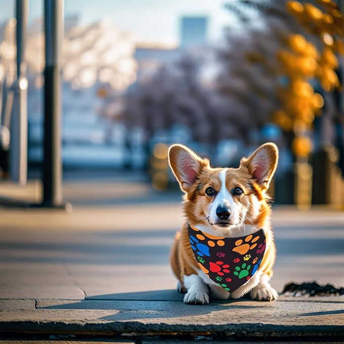 7 PCS Small Dog Bandanas Paw Print Hemming Seam Edge Dogs Bandana for Medium Cats Large Scarfs Party Grooming M