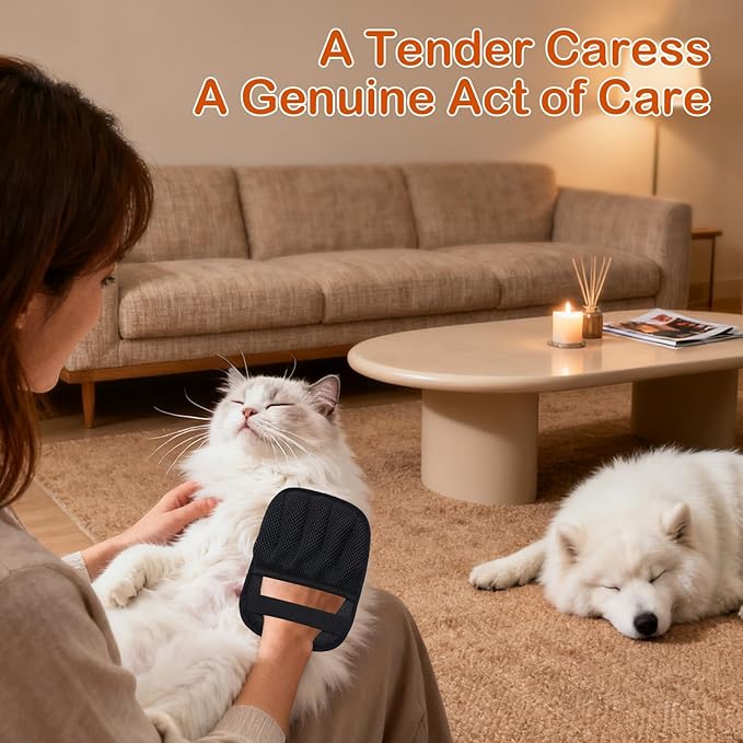 Pet Hair Removal Gloves 2-Pack - Upgraded Five-Finger Electrostatic Cats & Dogs Hair Brush Shedding | Reusable Pet Hair Remover Tool for Laundry, Furniture, Car Seat (Black)