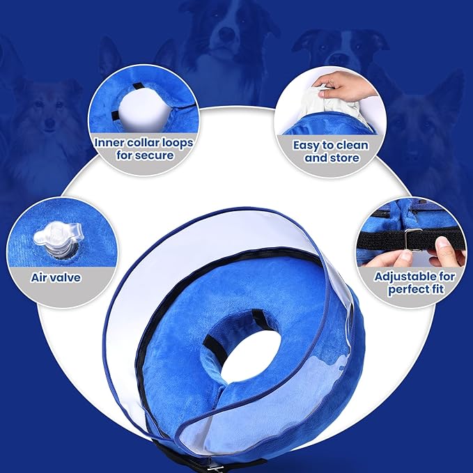 BARKLESS Dog Cone, Inflatable Dog Cone After Surgery for Small Medium Breeds, Soft Surgery Collar with Enhanced Anti-Licking Guard Shield for Pets, Patented Protective Donut Collar