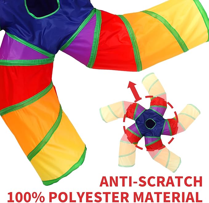 Coolcandy Cat Tunnel & Interactive Cat Toy Indoor, Curved 5 Way Tunnel Toys for Indoor Cats, Collapsible Interactive Peekaboo Cave with Play Ball, for Multi-Way Play & Small Animals