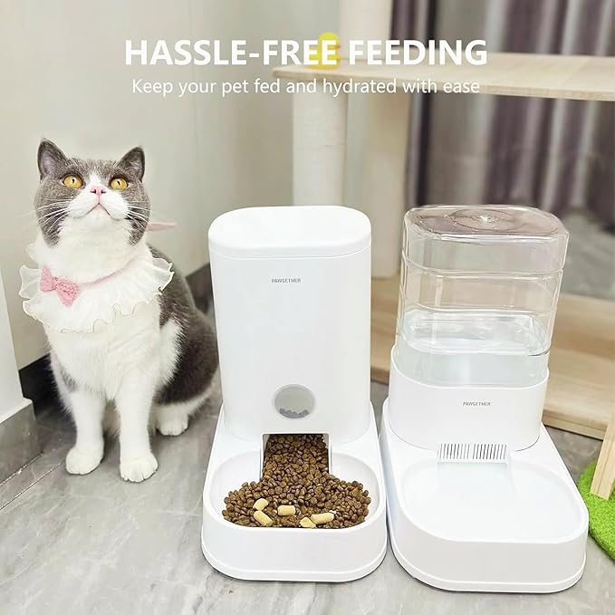 PAWGETHERยฎ 2 Pack Gravity Cat Feeder and Water Dispenser 1 Gallon/3.5L Automatic Cat and Dog Feeder and Waterer with Pet Food Bowl for Puppy Kitten
