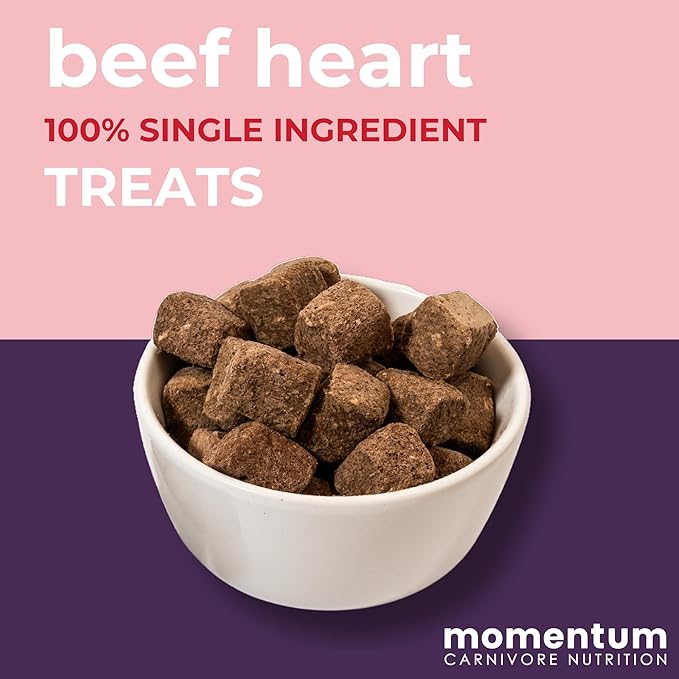Momentum Carnivore Nutrition Freeze-Dried Beef Heart Dog Treats – Single-Ingredient, Dog & Cat Treats – High-Protein, Grain-Free– 3 oz Bag