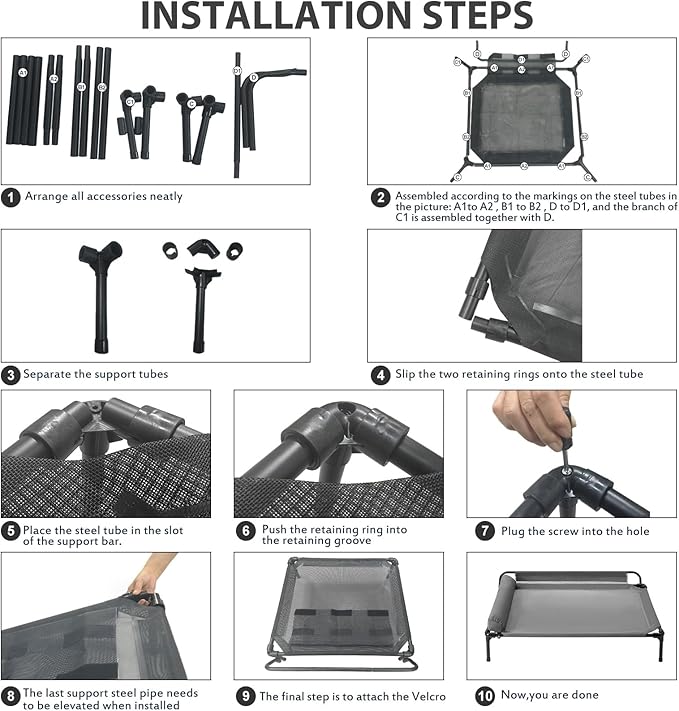 Cooling Elevated Dog Beds, Outdoor Raised Dog Bed for Large Pet, Elevated Outdoor Pet Cot, Durable Breathable Teslin Mesh with Slope Headrest, Chew Proof Portable Pet Bed for Indoor and Outdoor Use