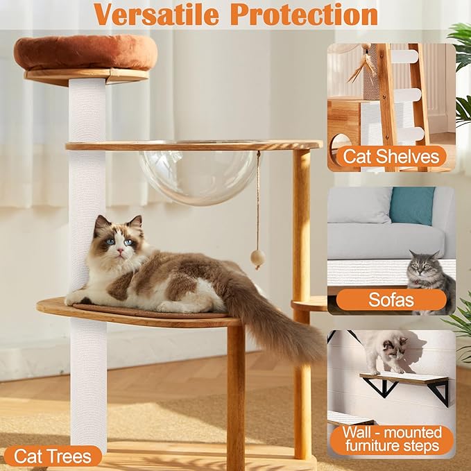 Cat Scratch Furniture Protector - 138" x 15.8" Trimmable Self-Adhesive Cats Claws Scratch Pads, DIY Cat Climbing Couch Protector for Scratch Post Cat Tree Replacement Indoor (Cream White)