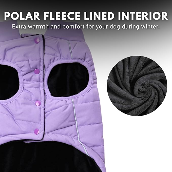 Spark Paws Dog Winter Jacket, Water-Resistant Coat, Warm Reflective Windproof Fleece-Interior, for Medium and Large Dogs - Lilac - XXL