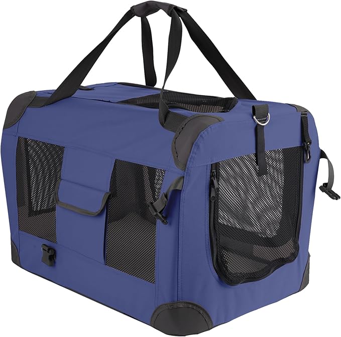 Pet Carrier for Cats and Dogs up to 25 lbs, Soft-Sided Collapsible Travel Crate, 24" L x 16" W x 16" H - Includes Removable Plush Blanket & Travel Bowl for Vet, Car, Home Use