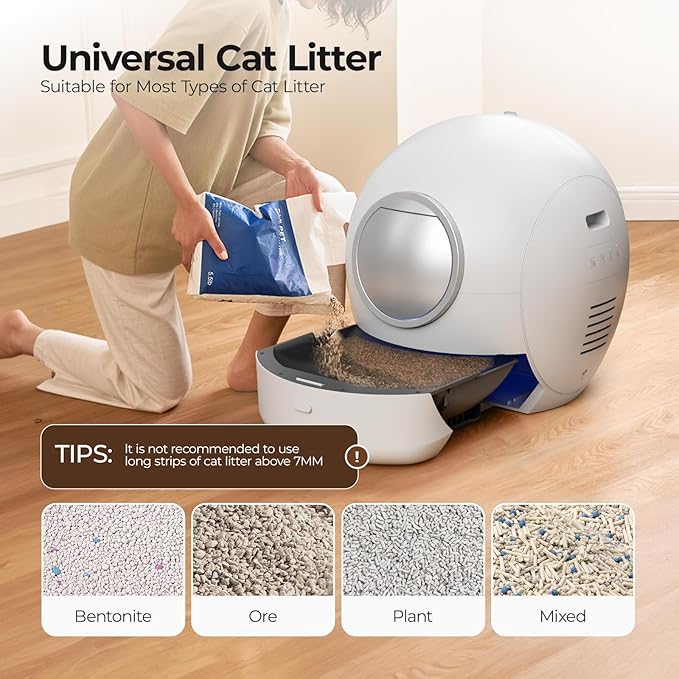 Upgraded Self Cleaning Litter Box, KungFuPet S2 Automatic Cat Litter Box Self Cleaning for Multi Cats, Large Automatic Litter with Safety Protection, Odor Removal, Smart APP Control Robot Litter White