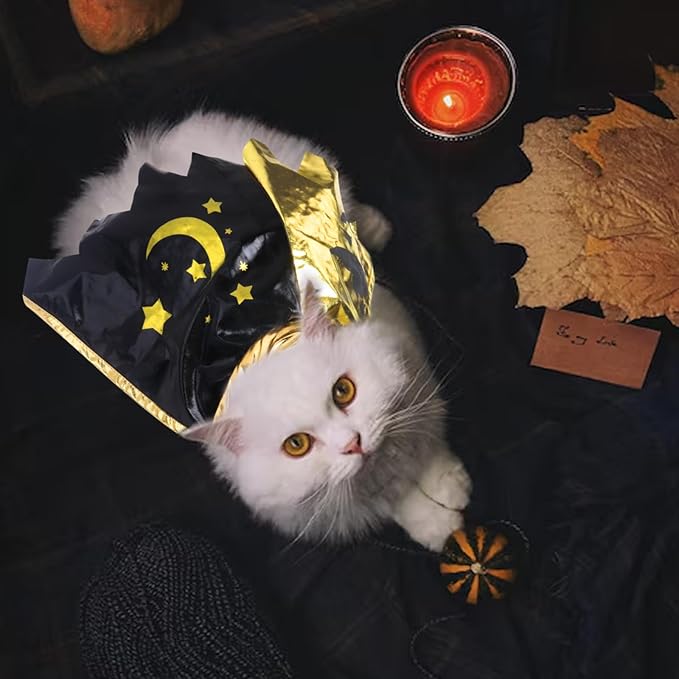 Halloween Pet Costumes Halloween Pets Costume Cape Accessories Sparkly Cat Wizard Cloak Puppy Witch Collar Cape Halloween Cosplay Clothes Apparel for Cats Small Dogs