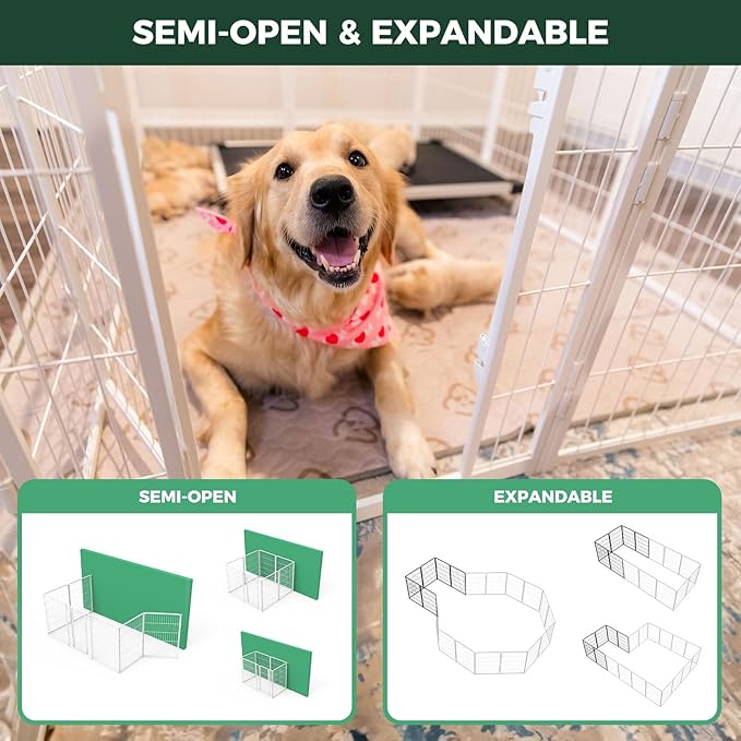 FXW Homeplus Unleashed Indoor Dog Playpen - Stress-Free and Safe Play, Heavy Duty 40 Inch 12 Panels Dog Pen for Medium and Large Dogs, White│Patented