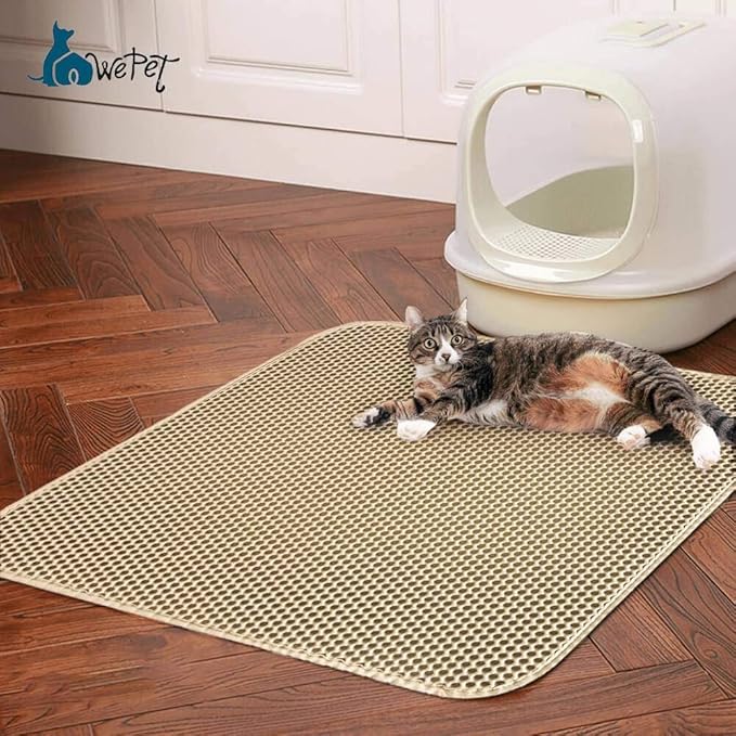 WePet Cat Litter Mat, Kitty Litter Trapping Mat, Honeycomb Double Layer Mats, No Phthalate, Urine Waterproof, Easy Clean, Scatter Control, Catcher Litter Tray Box Rug Carpet