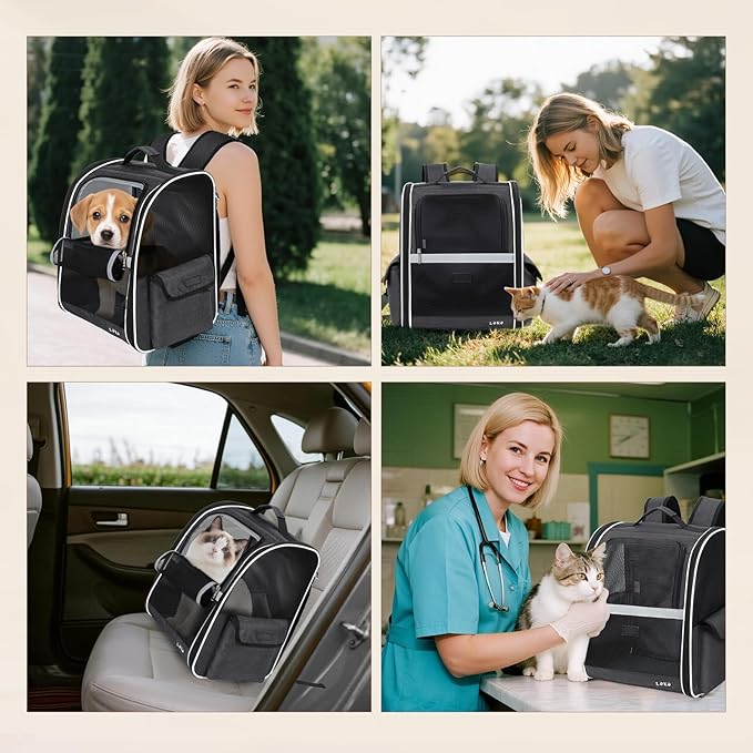 Lekereise Cat Backpack Carrier, Pet Carrier Backpack for Small Dogs Medium Cats Fit Up to 18 Lbs, Dogs Foldable Backpack Carrier for Travel, Hiking, Black