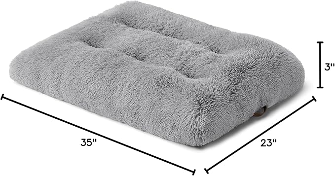 Bedsure Washable Large Dog Bed for Crate, Faux Fur Dog Crate Pad for Large Breed, Plush Soft Comfort Dogs Sleeping Mat, Anti-Slip Pet Kennel Pad, 35" x 23", Grey