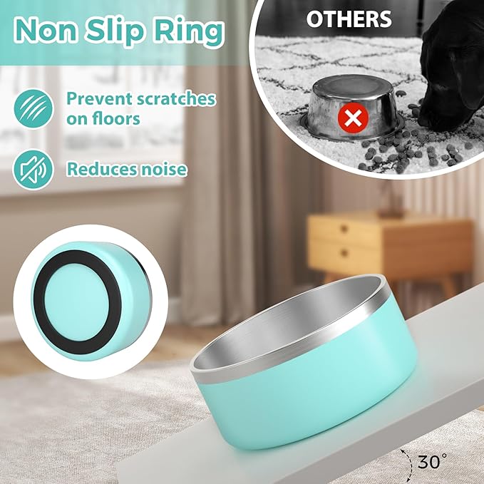 Stainless Steel Dog Bowl - Metal Water and Food Dish for Large Dogs, Insulated, Non-Slip, Easy Clean, 40oz, MintGreen