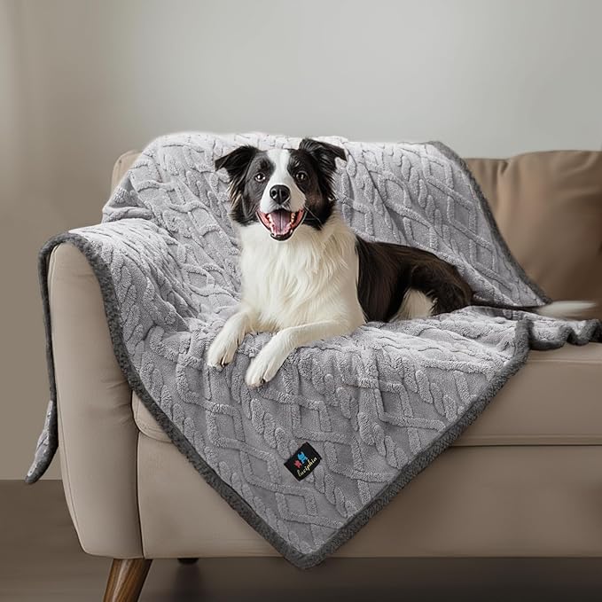 Waterproof Pet Blanket, Liquid Pee Proof Dog Blankets for Sofa Bed Couch, Reversible Sherpa Fleece Furniture Protector Cover for Small Medium Large Dogs Cats,Light Grey Small(40" x 28")
