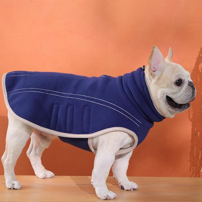 ROZKITCH Reversible Large Dog Jacket, Warm Fleece Sherpa Sweater with Leash Hole, Windproof Cold Weather Coat Winter Clothes Double-Sided Winter Vest for Large Giant Breeds DarkBlue 4XL