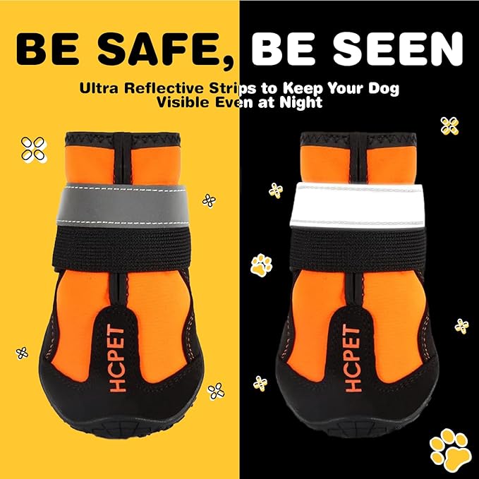 Hcpet Dog Shoes, Dog Boots for Small Dogs, Waterproof Medium Dog Booties Paw Protector for Summer Hot Pavement, Winter Snowy Day, Outdoor Walking, Indoor Hardfloors Anti Slip Sole Orange Size 4