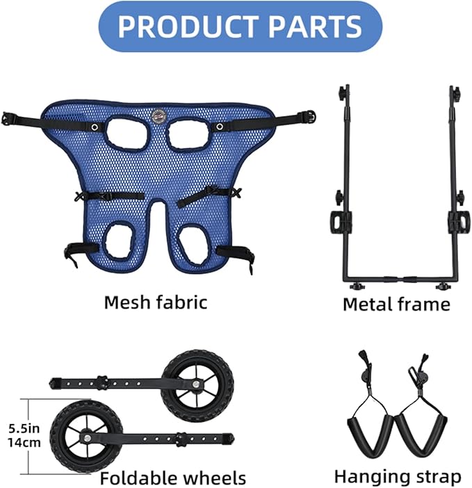 Upgraded Dog Wheelchair for Back Legs, Adjustable Small Dog Wheelchair for Disabled, Injured, Paralyzed, Senior Dogs, Mobility Aid with Leg Brace & Hip Support, Portable Doggy Wheelchairs for Dogs, XS