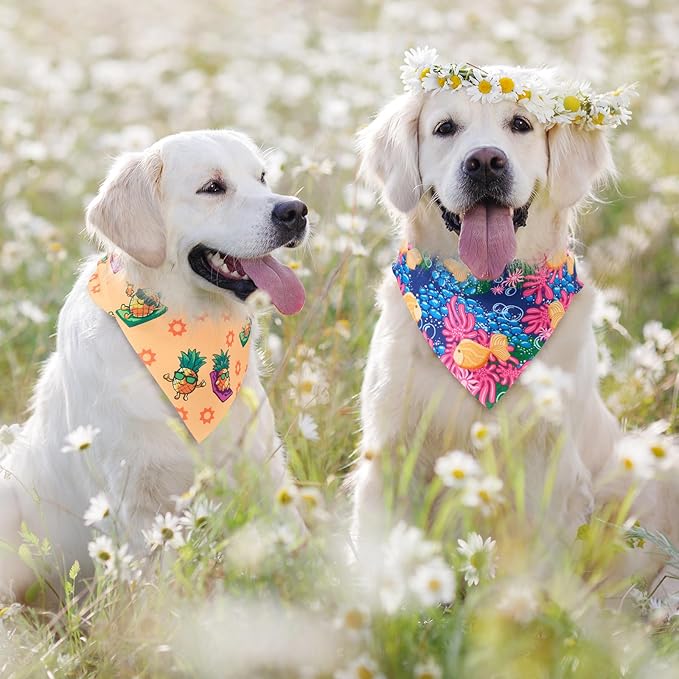 Sanwuta 48 Pcs Dog Bandana Bulk Summer Scarf Washable Flamingo Dogs Bibs Adjustable Washable Kerchief Puppy Bandana for Small and Large Party Pet Bandanas Handkerchief Hawaii Beach Scarf Accessories