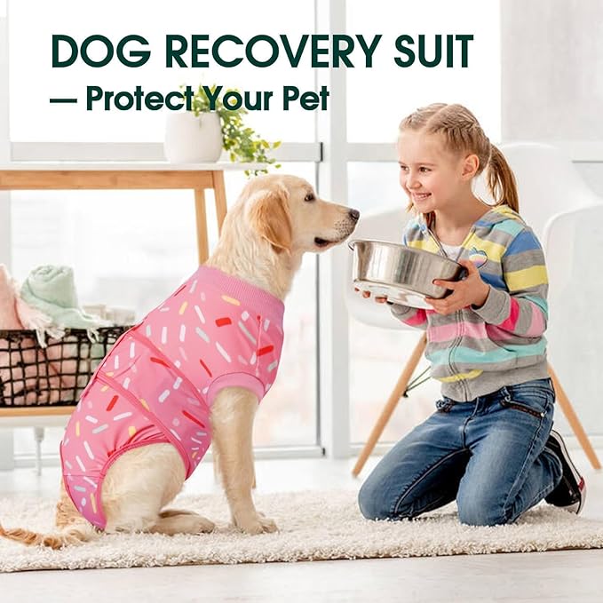 Kuoser Dog Surgery Suit, Comfy Dog Recovery Suit Female Doggie Onesie for Surgery, Post Op Protective Onesie, Soft E-Collar Alternative for Cats & Puppies, PinkRibbon XS