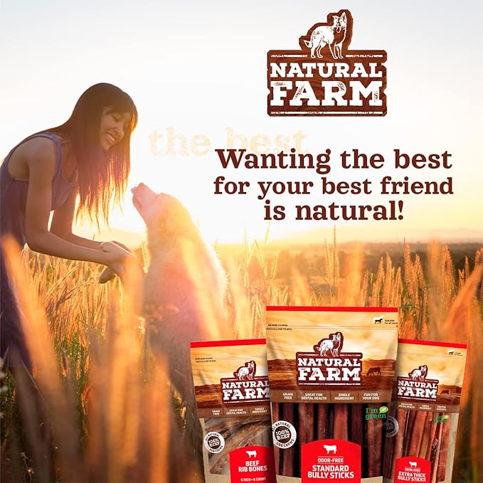 Natural Farm Odor-Free Super Collagen Dog Chews (6-Inch, 25-Pack) The First Ever Real Bull Sticks Alternative: 100% Natural Angus Hide Collagen Treats - More Protein, More Chew Time for All Dogs