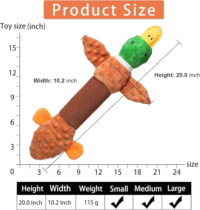 Extra Large Dog Toy, Durable Dog Toy for Large Breed, 20 Inch Tug of War Dog Interactive Toy, Stuffed Animal Dog Chew Toy with Crinkle Paper for Small, Middle and Big Dogs(Duck)