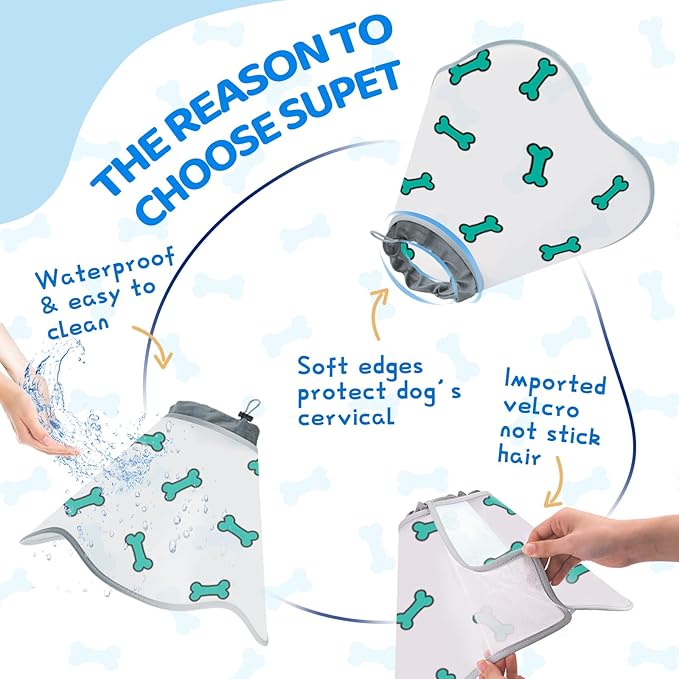 Dog Cone After Surgery - Soft, Comfortable, Adjustable Recovery Collar for Large, Medium, Small Dogs - Stop Licking with Soft Protect Edge (Bone, S)