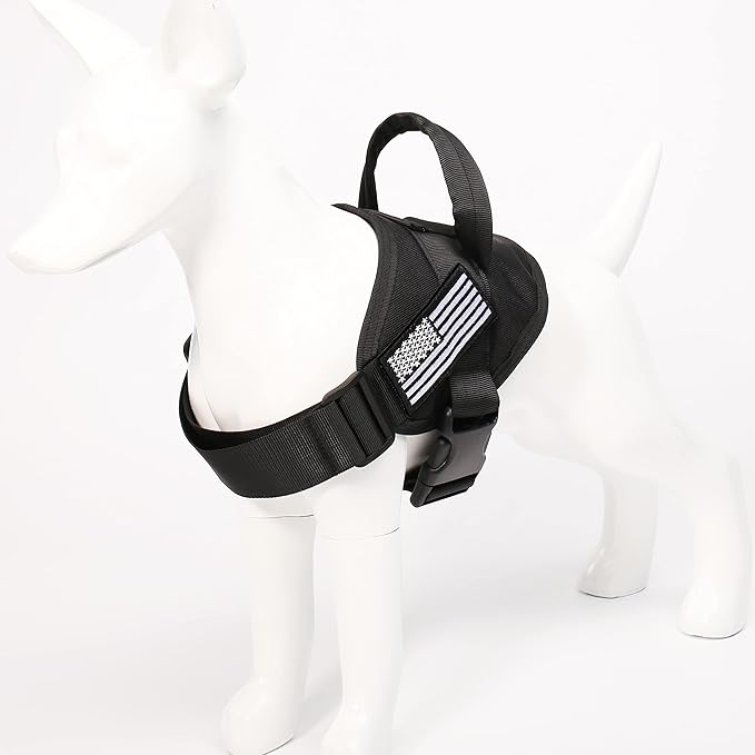 Service Dog Harness with Handle – No-Pull Tactical Dog Vest for Large Dogs, Military Style Heavy-Duty Tactical Dog Harness with Cushioned Soft Underpad That Doesn’t Collect Dog Hair; Black (L)