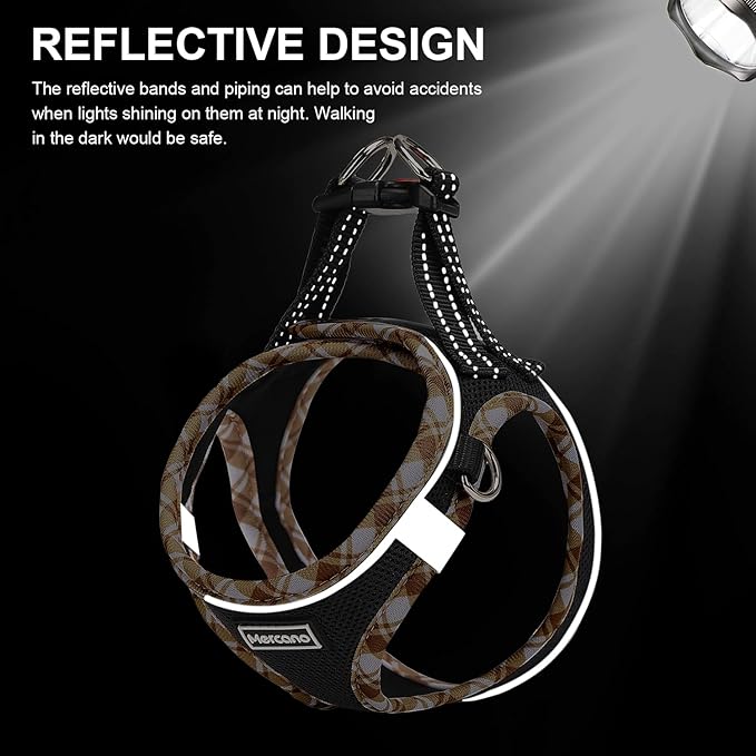 Mercano Soft Mesh Dog Harness and Leash Set, No-Chock Step-in Reflective Breathable Lightweight Easy Walk Vest Harnesses with Safety Buckle for Small Dogs, Cats (Black Yellow, XXS)