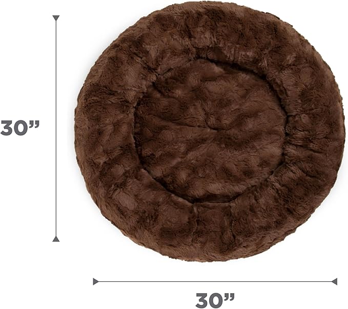 Best Friends by Sheri Original Calming Donut Dog and Cat Bed, Lux Faux Fur, Dark Brown, (30in x 30in) - Anxiety Relief for Pets Up to 45 lbs