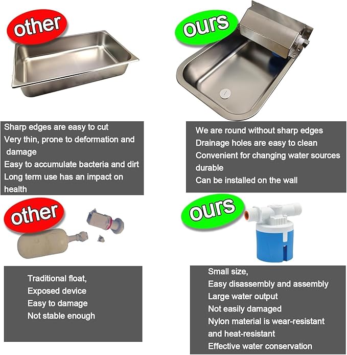 Automatic Water Dispenser for Dogs, 3L 304 Stainless Steel Dog Water Feeder Bowl Dispenser for Indoor/Outdoor, Auto-Fill Waterer for Pets & Livestock, Anti Tip, Water Auto Fill, Fit GHT 3/4" Faucet