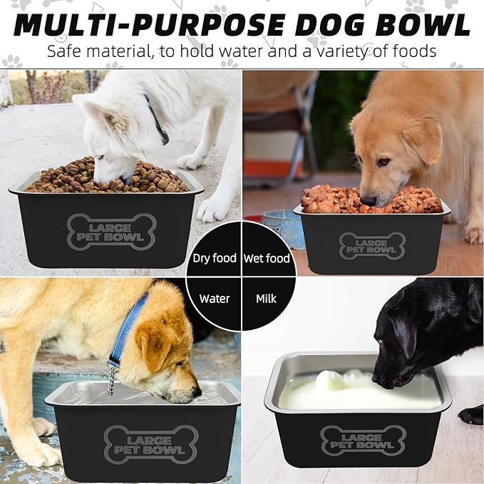 3 Gallons Large Dog Water Bowl, High Capacity Stainless Steel Dog Bowls, Indoor Outdoor Water Bowl for Dogs Metal Pet Food Dish for Medium Large Giant Breed Easy to Clean (Black)