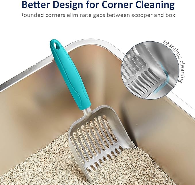 WePet Cat Litter Scoop, Aluminum Alloy Sifter, Kitty Metal Scooper, Deep Shovel, Long Handle, Poop Sifting, Kitten Pooper Lifter, Durable, Heavy Duty, for Litter Box
