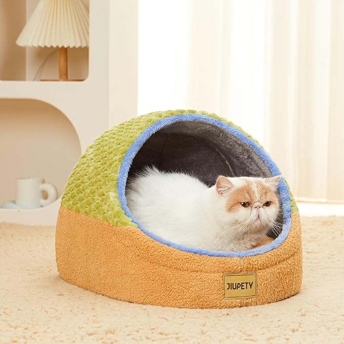 Jiupety Cute Cat Beds for Indoor Cats, Cave Bed for Kittens, Hideaway Cat House & Tent with Anti-Slip Bottom, Washable Removable Cushion, M(16"x16"x13"), Green