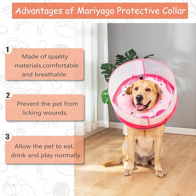 Inflatable Dog Cone Collar for Large Medium Small Dogs, Soft Dog Donut Collar Adjustable Recovery Cone for Pets After Surgery, Extra Enhanced Anti-Licking Guard Shield (Pink Donut, X-Large)