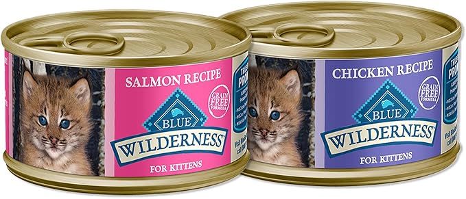 Blue Buffalo Wilderness High Protein Grain Free, Natural Kitten Pate Wet Cat Food, Chicken & Salmon 3-oz cans (48 Count - 24 of Each Flavor)