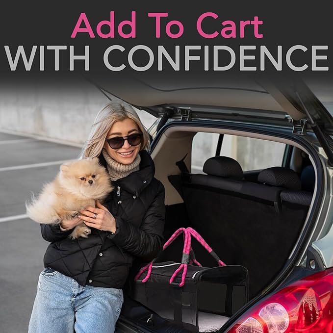 | TSA Airline Approved |Soft Sided Pet Carrier | Cat Carrier | Dog Carrier| Pets Up to 15 lbs | Leash & Luggage Strap | Black with Pink Handle