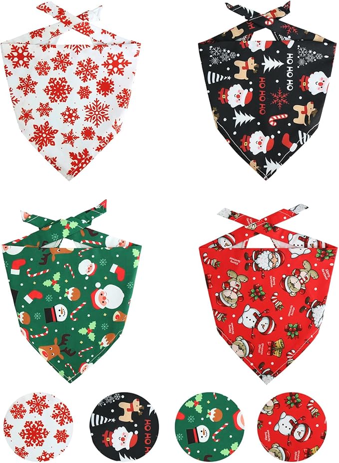 4 Pack Dog Bandana Christmas Scarf Bibs Kerchief Set Pet Christmas Costume Xmas Holiday Bandanas for Medium Large Dogs Pets (Small)